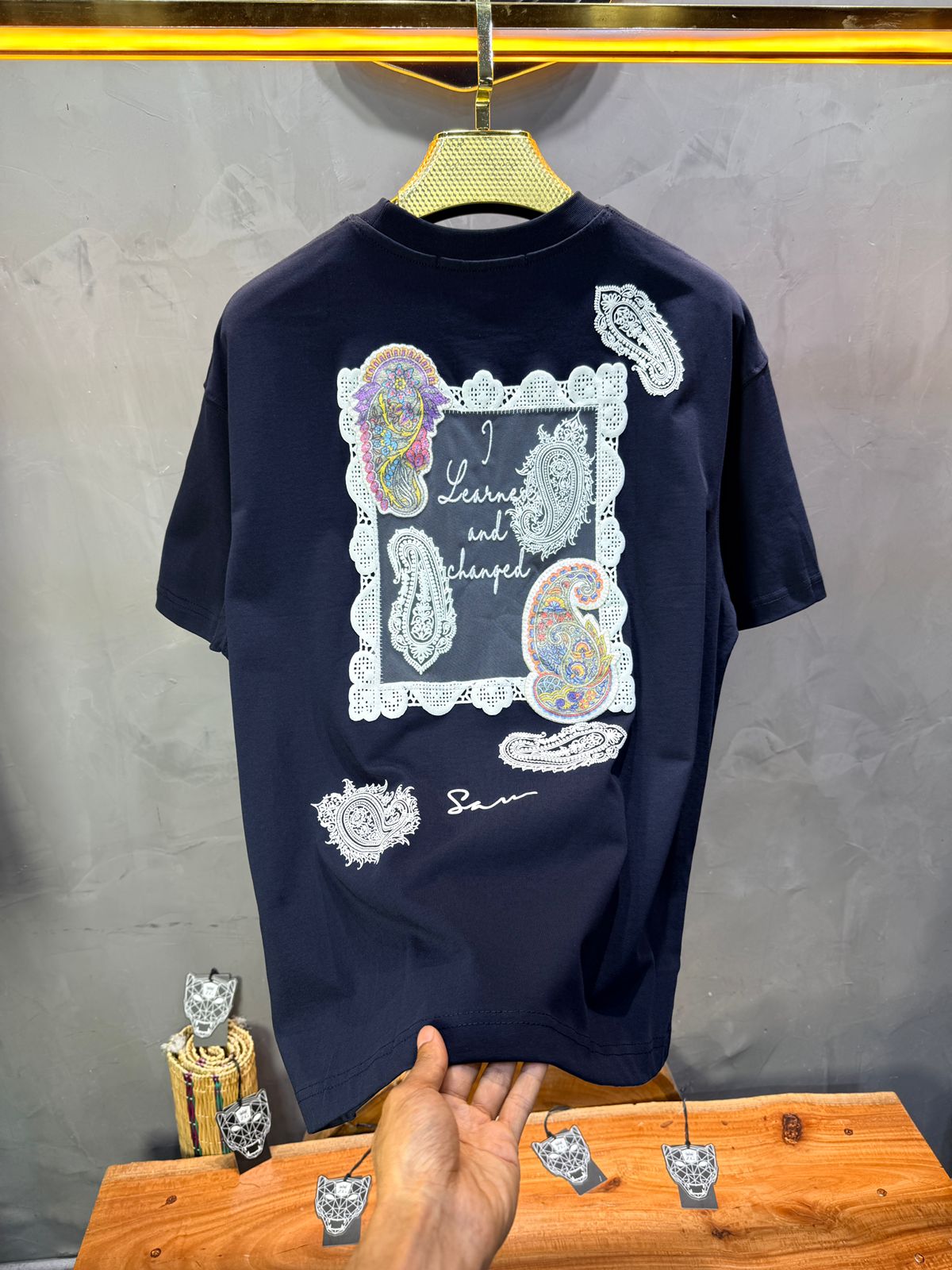 T-Shirt Oversize blue Paisley "I Learned and Changed" 5109