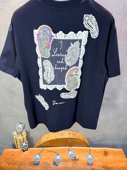 T-Shirt Oversize blue Paisley "I Learned and Changed" 5109