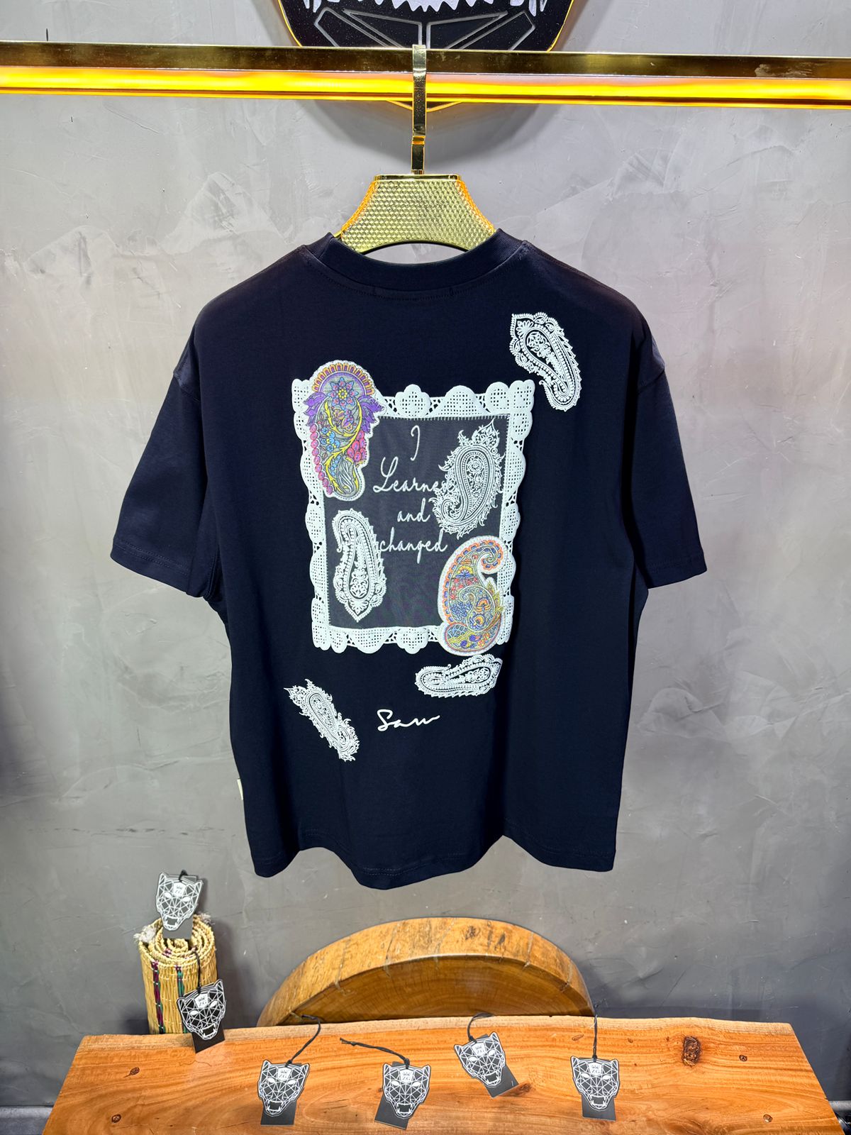 T-Shirt Oversize blue Paisley "I Learned and Changed" 5109