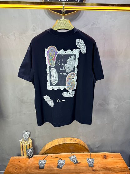 T-Shirt Oversize blue Paisley "I Learned and Changed" 5109