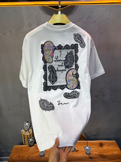 T-Shirt Oversize Blanc Paisley "I Learned and Changed" 5109