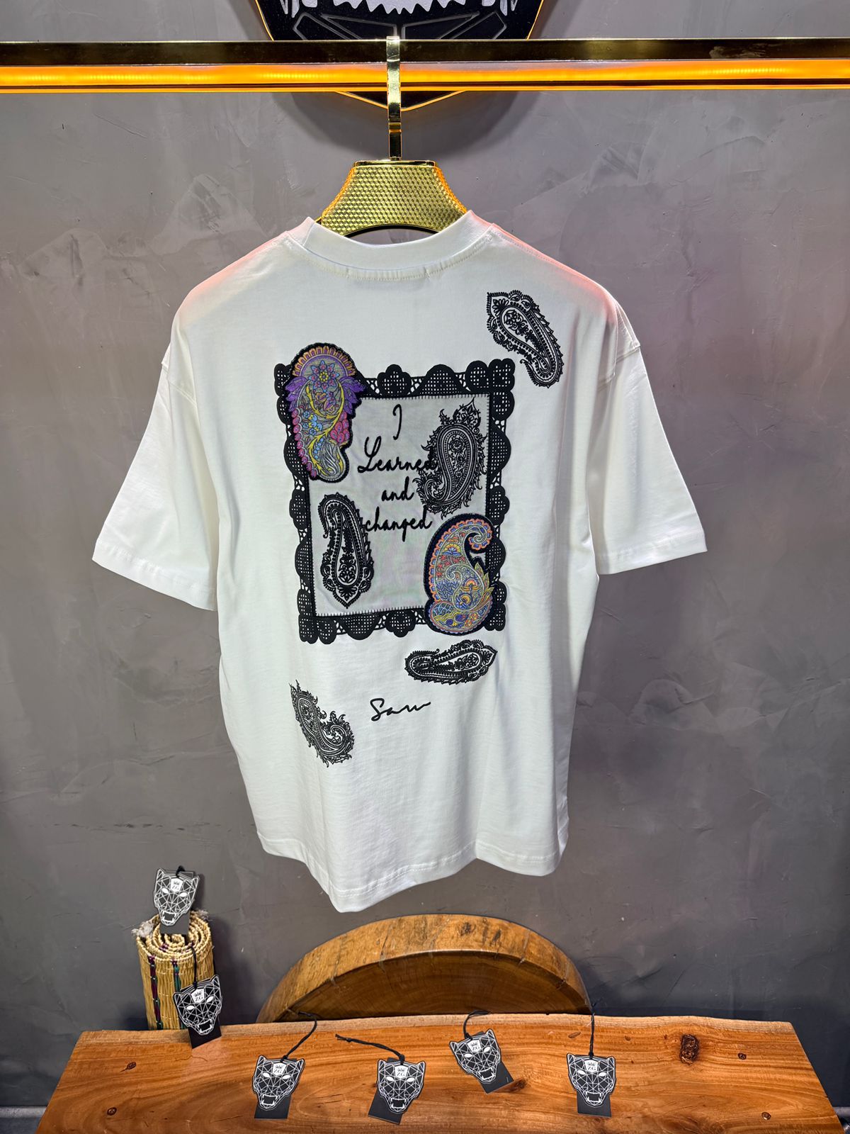 T-Shirt Oversize Blanc Paisley "I Learned and Changed" 5109
