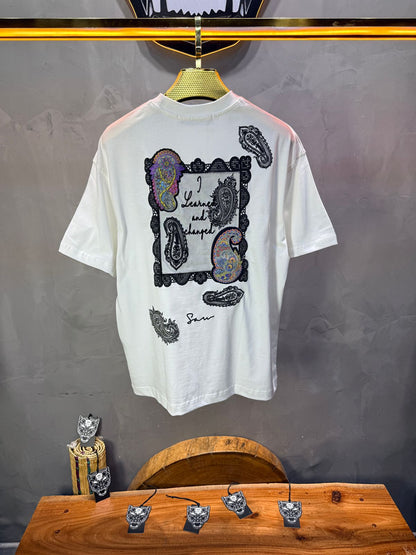 T-Shirt Oversize Blanc Paisley "I Learned and Changed" 5109