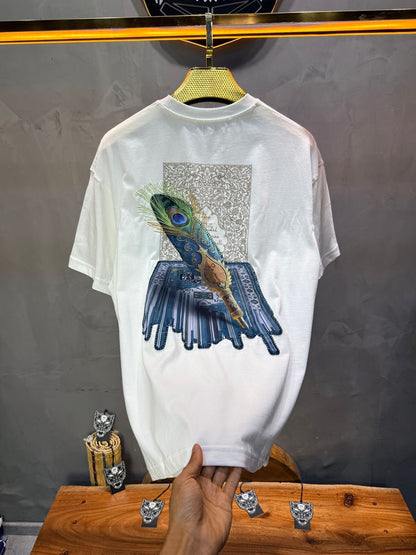 T-Shirt Oversize Blanc Plume de Paon | SAW Urbanity 5133