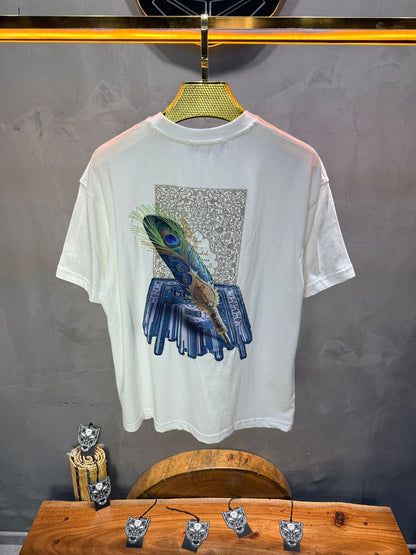 T-Shirt Oversize Blanc Plume de Paon | SAW Urbanity 5133