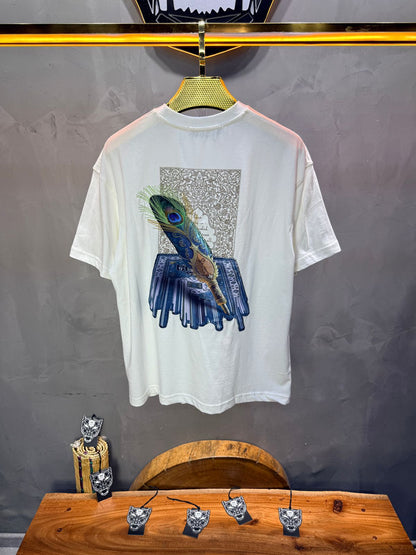T-Shirt Oversize Blanc Plume de Paon | SAW Urbanity 5133