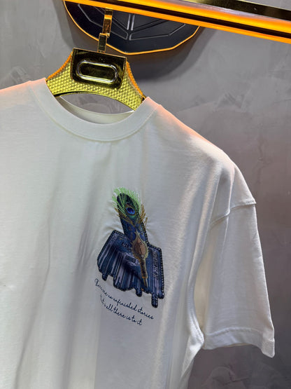 T-Shirt Oversize Blanc Plume de Paon | SAW Urbanity 5133