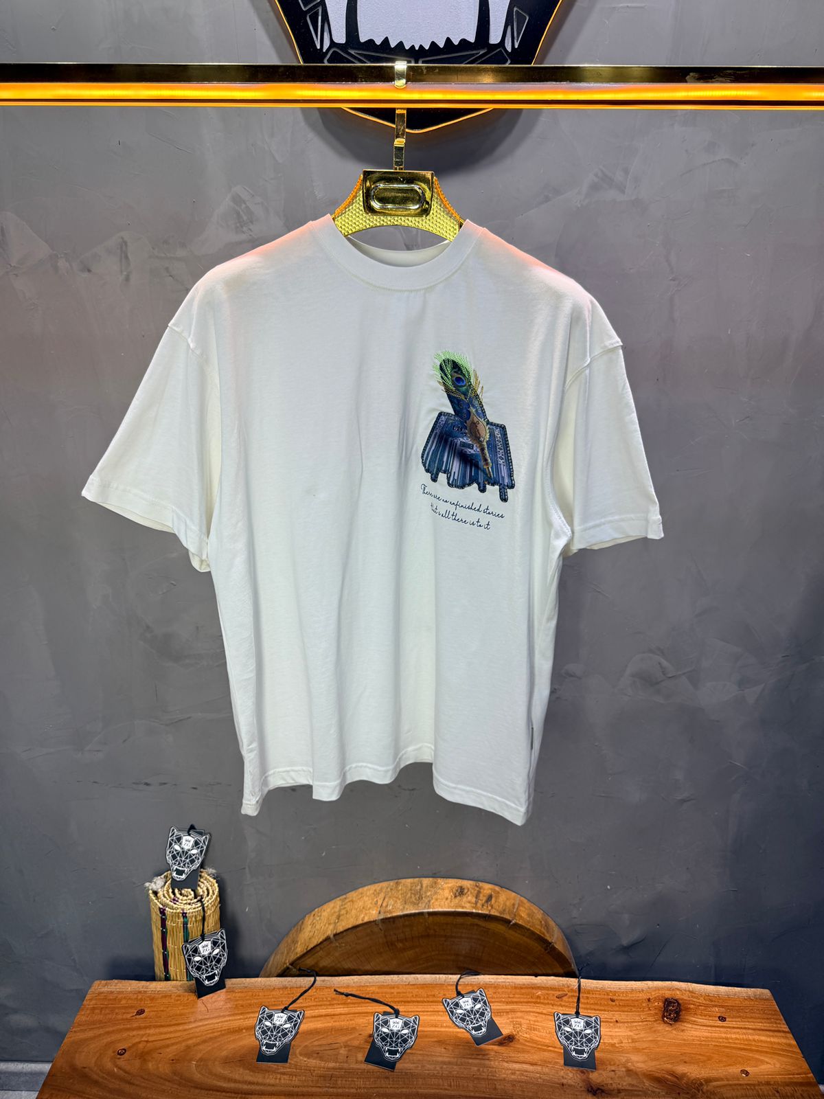 T-Shirt Oversize Blanc Plume de Paon | SAW Urbanity 5133