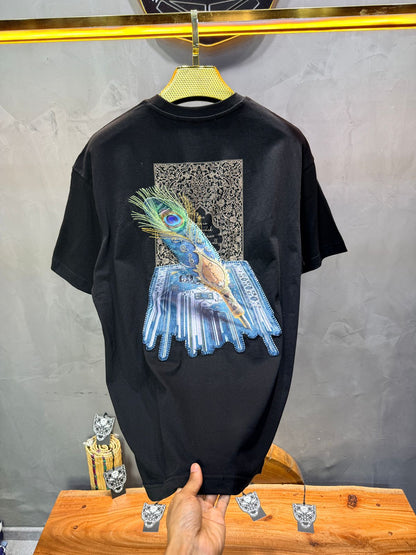T-Shirt Oversize Noir Plume de Paon | SAW Urbanity 5133