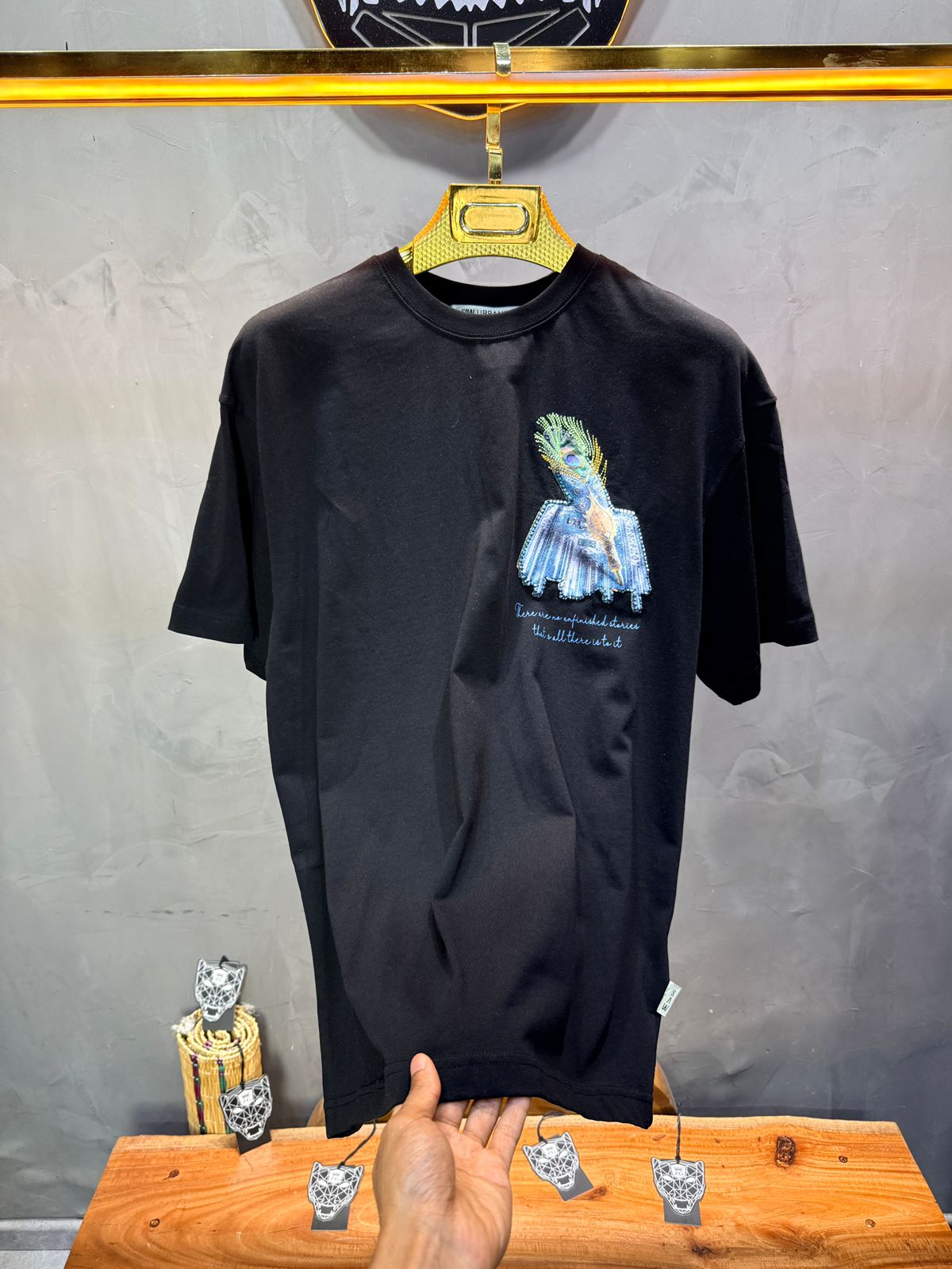 T-Shirt Oversize Noir Plume de Paon | SAW Urbanity 5133