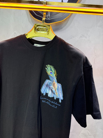 T-Shirt Oversize Noir Plume de Paon | SAW Urbanity 5133