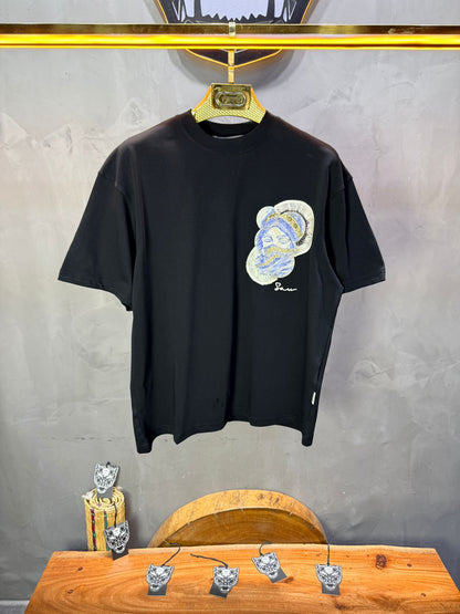 T-Shirt Oversize Noir Brodé – Art Oriental 5108
