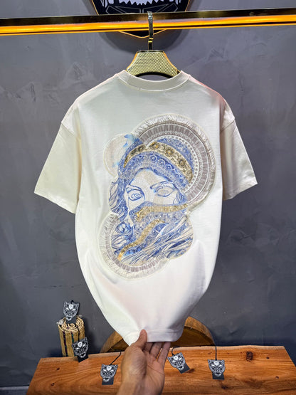 T-Shirt Oversize Beige Brodé – Art Oriental 5108
