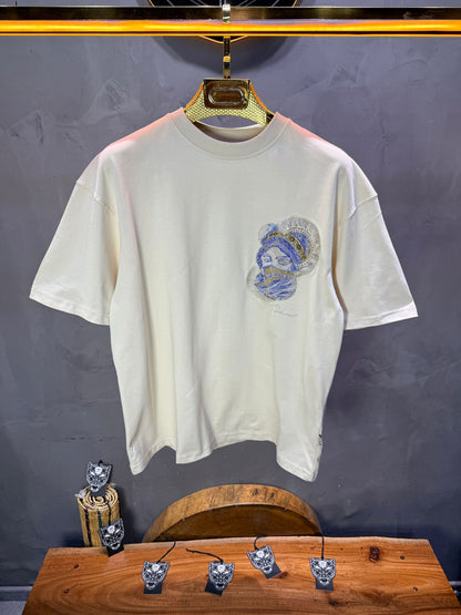 T-Shirt Oversize Beige Brodé – Art Oriental 5108