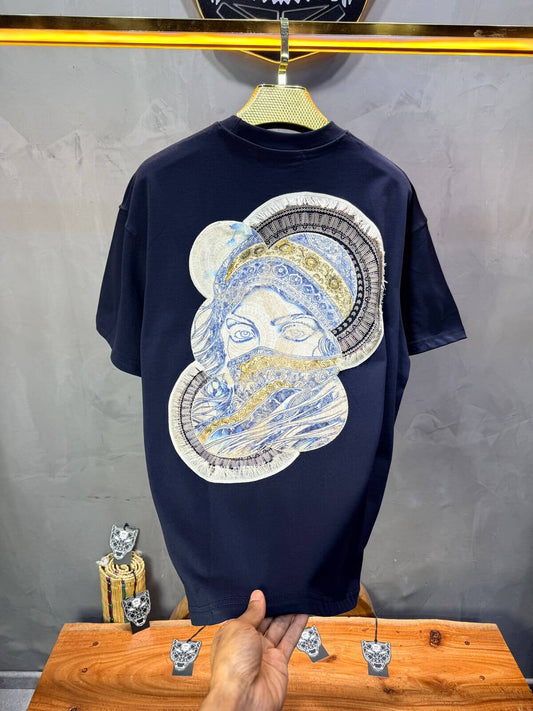 T-Shirt Oversize Navy Blue Brodé – Art Oriental 5108