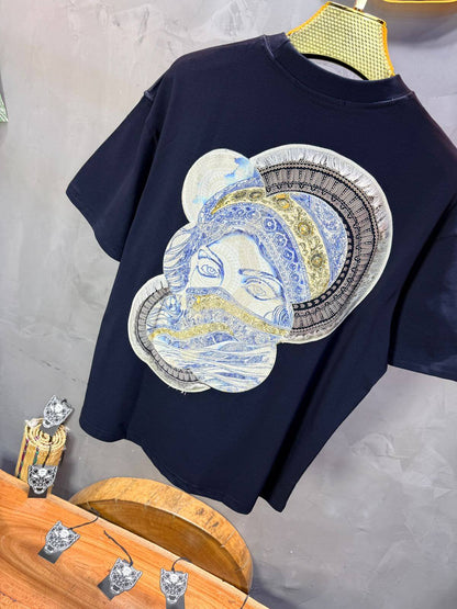 T-Shirt Oversize Navy Blue Brodé – Art Oriental 5108