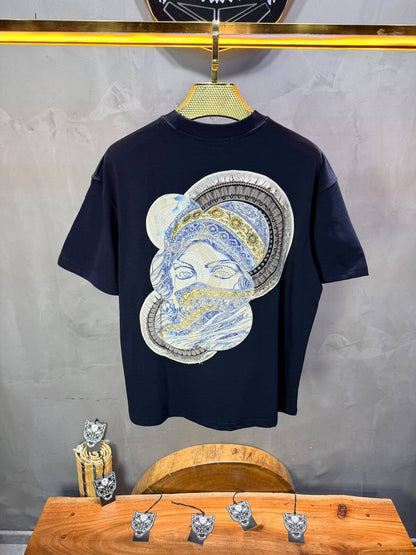 T-Shirt Oversize Navy Blue Brodé – Art Oriental 5108