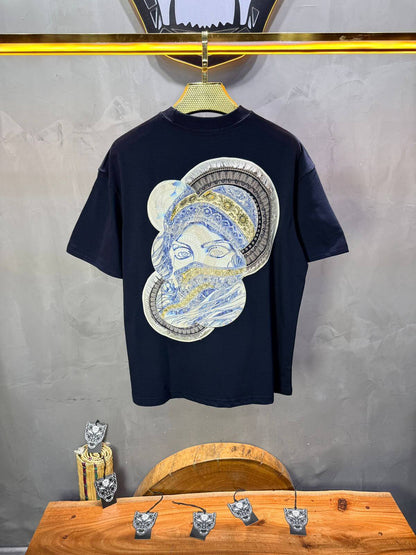 T-Shirt Oversize Navy Blue Brodé – Art Oriental 5108