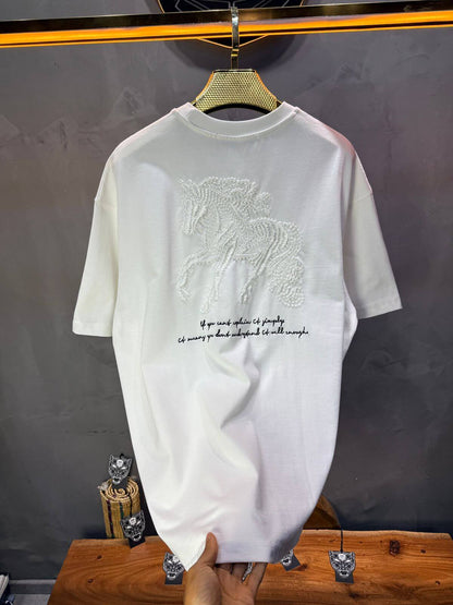 T-Shirt Oversize Blanc – Cheval Brodé 5124
