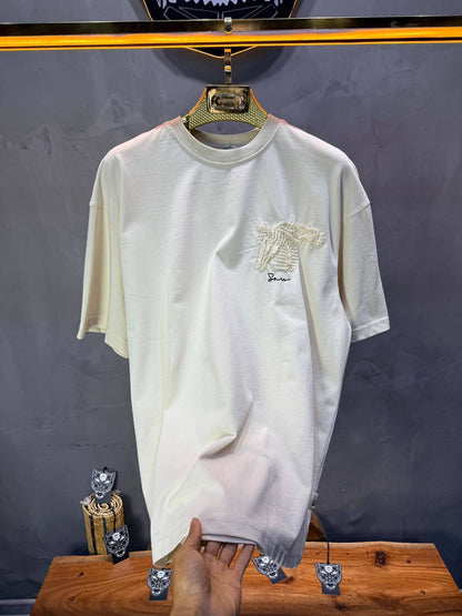 T-Shirt Oversize Beige – Cheval Brodé 5124