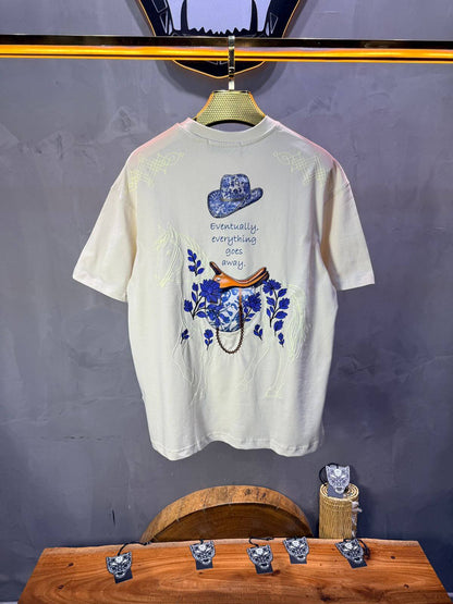 T-Shirt Beige Oversize Broderie Cheval 5054