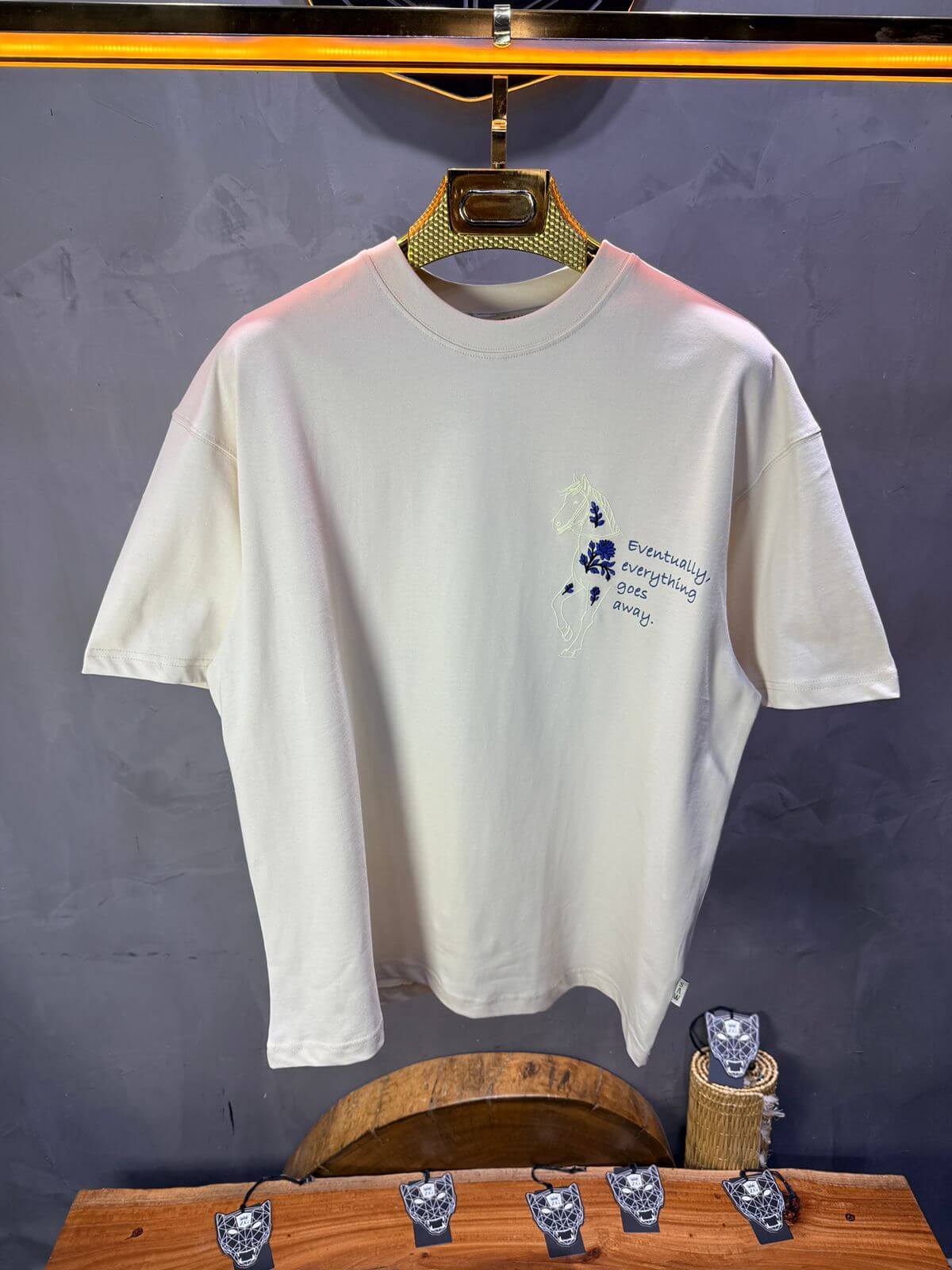 T-Shirt Beige Oversize Broderie Cheval 5054