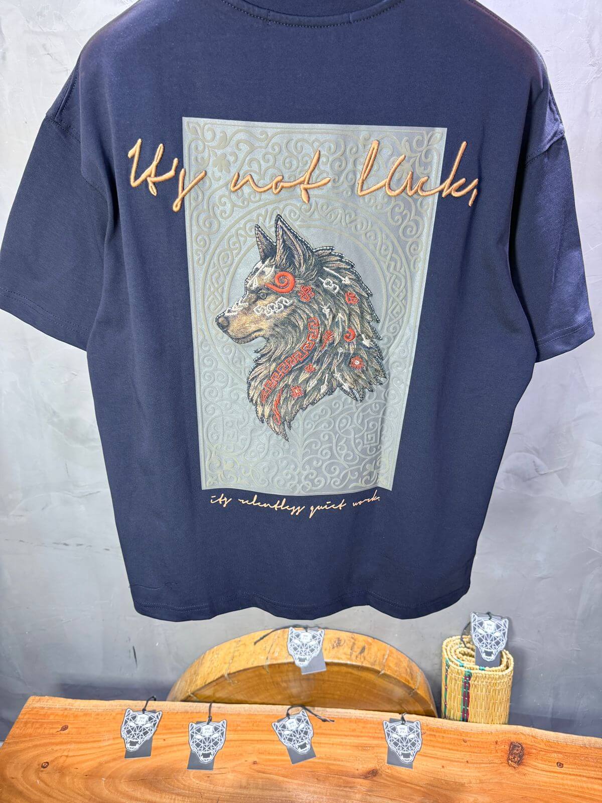 T-Shirt Oversize Navy Blue — Loup Brodé 3D 5158