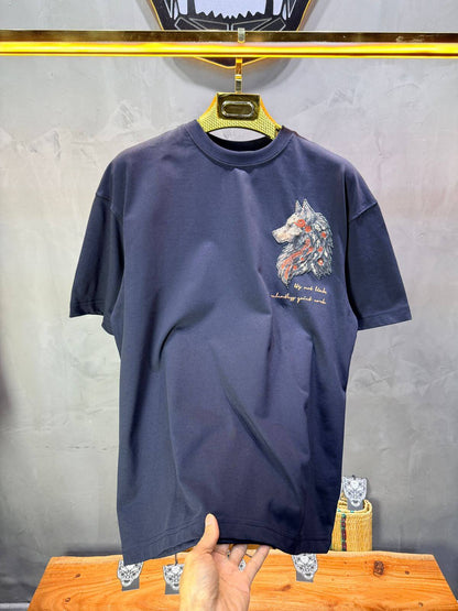 T-Shirt Oversize Navy Blue — Loup Brodé 3D 5158