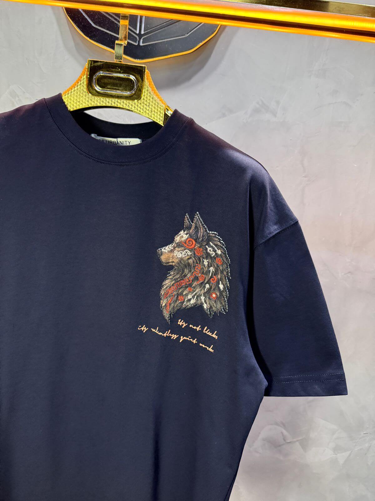 T-Shirt Oversize Navy Blue — Loup Brodé 3D 5158