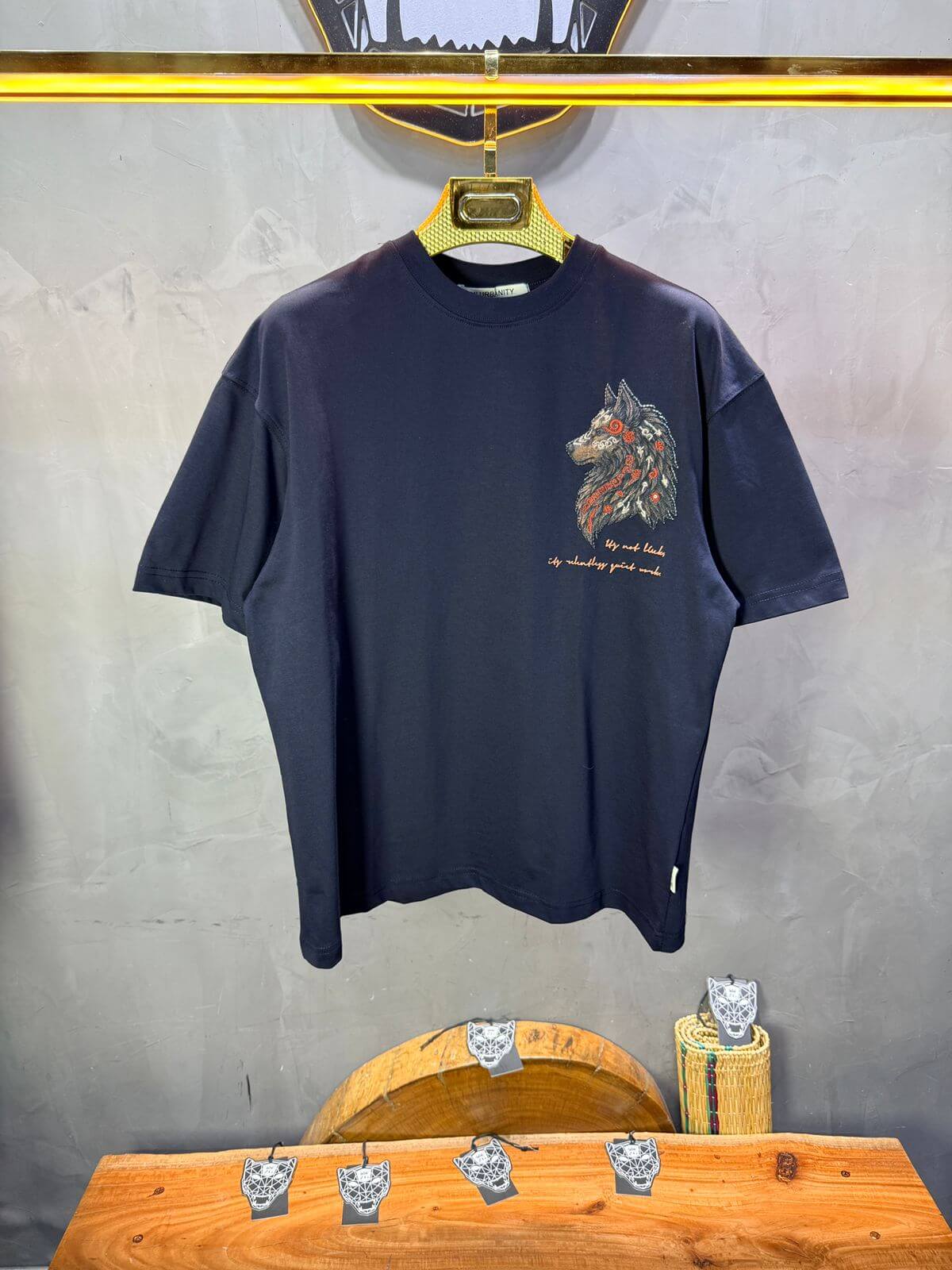 T-Shirt Oversize Navy Blue — Loup Brodé 3D 5158