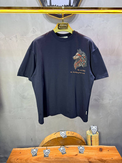 T-Shirt Oversize Navy Blue — Loup Brodé 3D 5158
