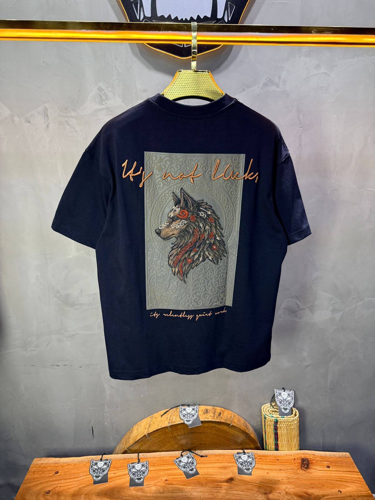 T-Shirt Oversize Navy Blue — Loup Brodé 3D 5158