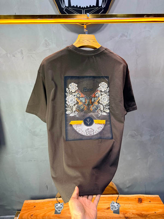 T-Shirt Oversize Floral Patch — Brown 5159
