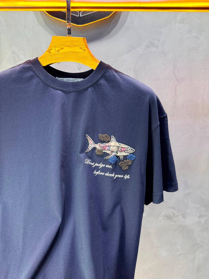 T-Shirt Oversize  Don’t Judge Me — Navy Blue 5169