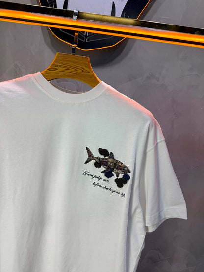 T-Shirt Oversize  Don’t Judge Me — Blanc 5169