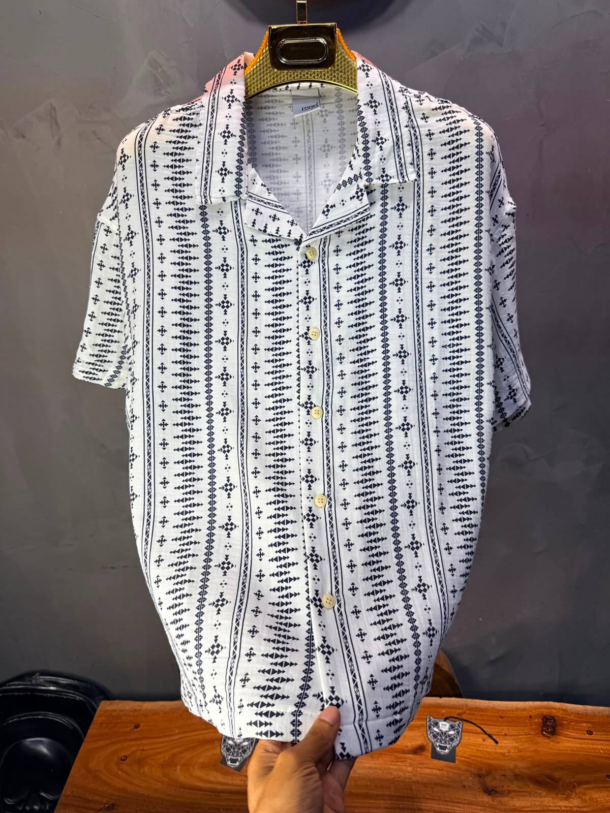 Chemise Amazigh Géométrique — Blanc Blue 174