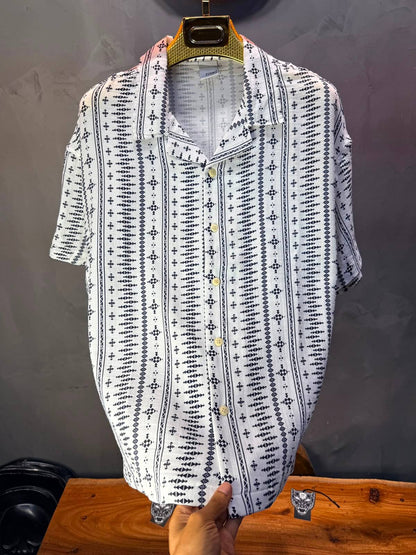Chemise Amazigh Géométrique — Blanc Blue 174