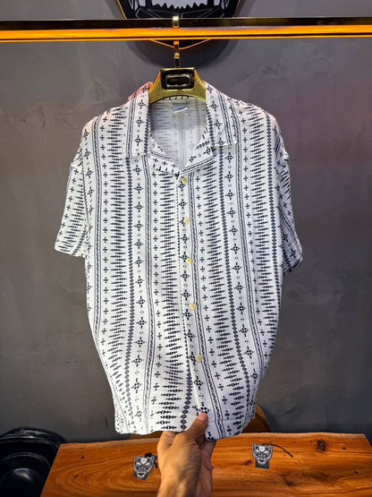 Chemise Amazigh Géométrique — Blanc Blue 174