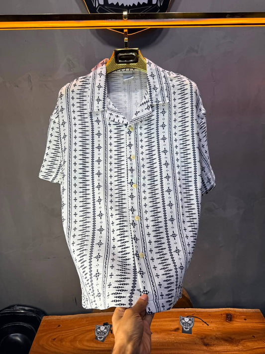 Chemise Amazigh Géométrique — Blanc Blue 174