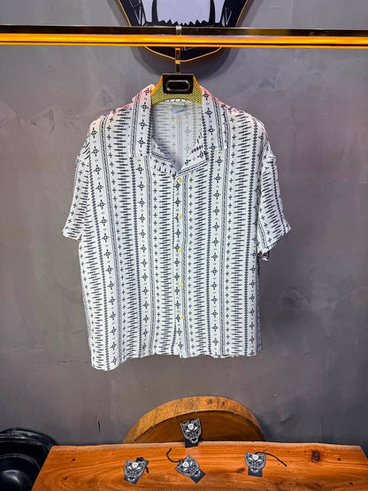 Chemise Amazigh Géométrique — Blanc Blue 174