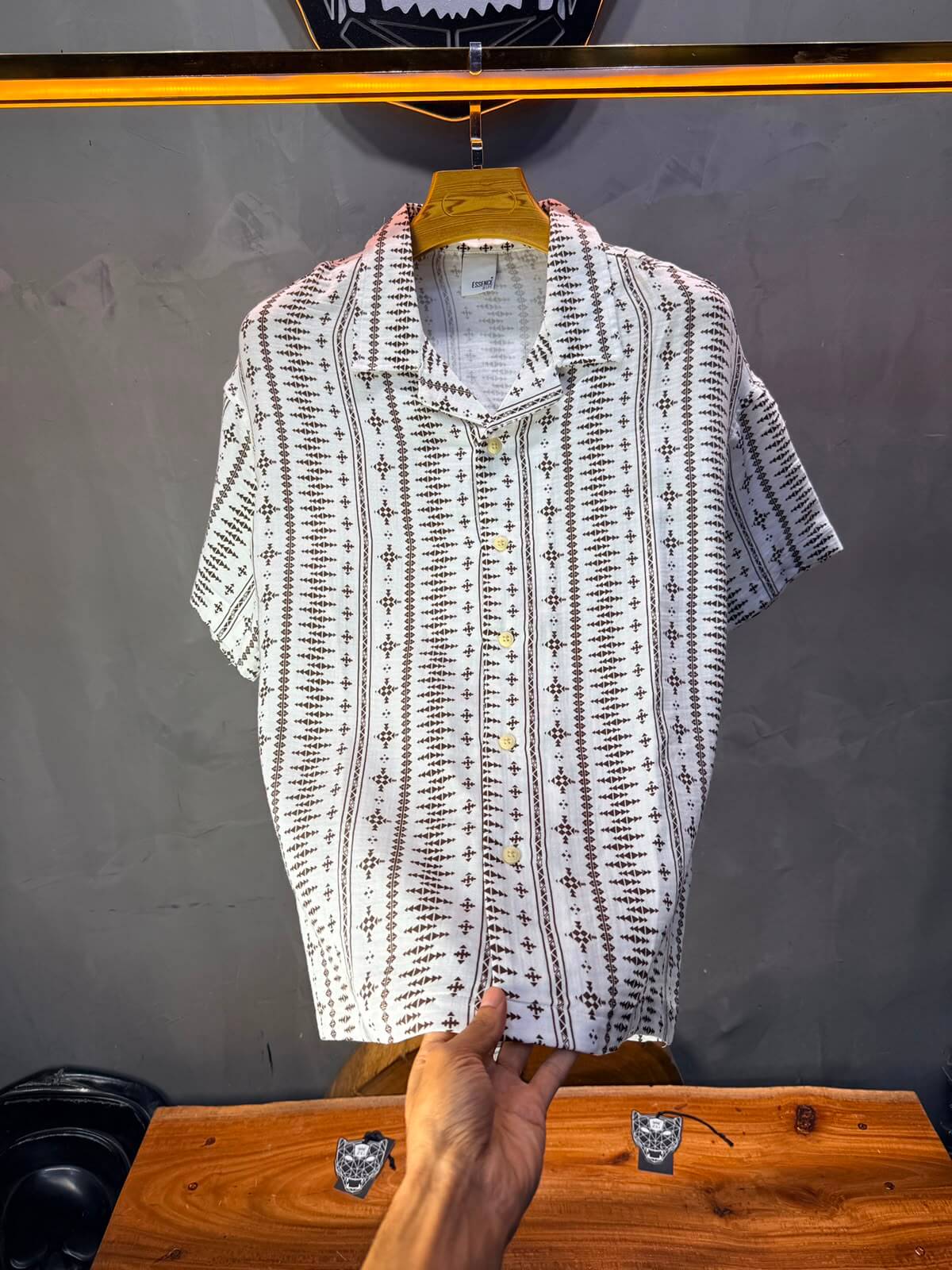Chemise Amazigh Géométrique — Blanc Brown 174