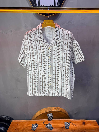 Chemise Amazigh Géométrique — Blanc Brown 174