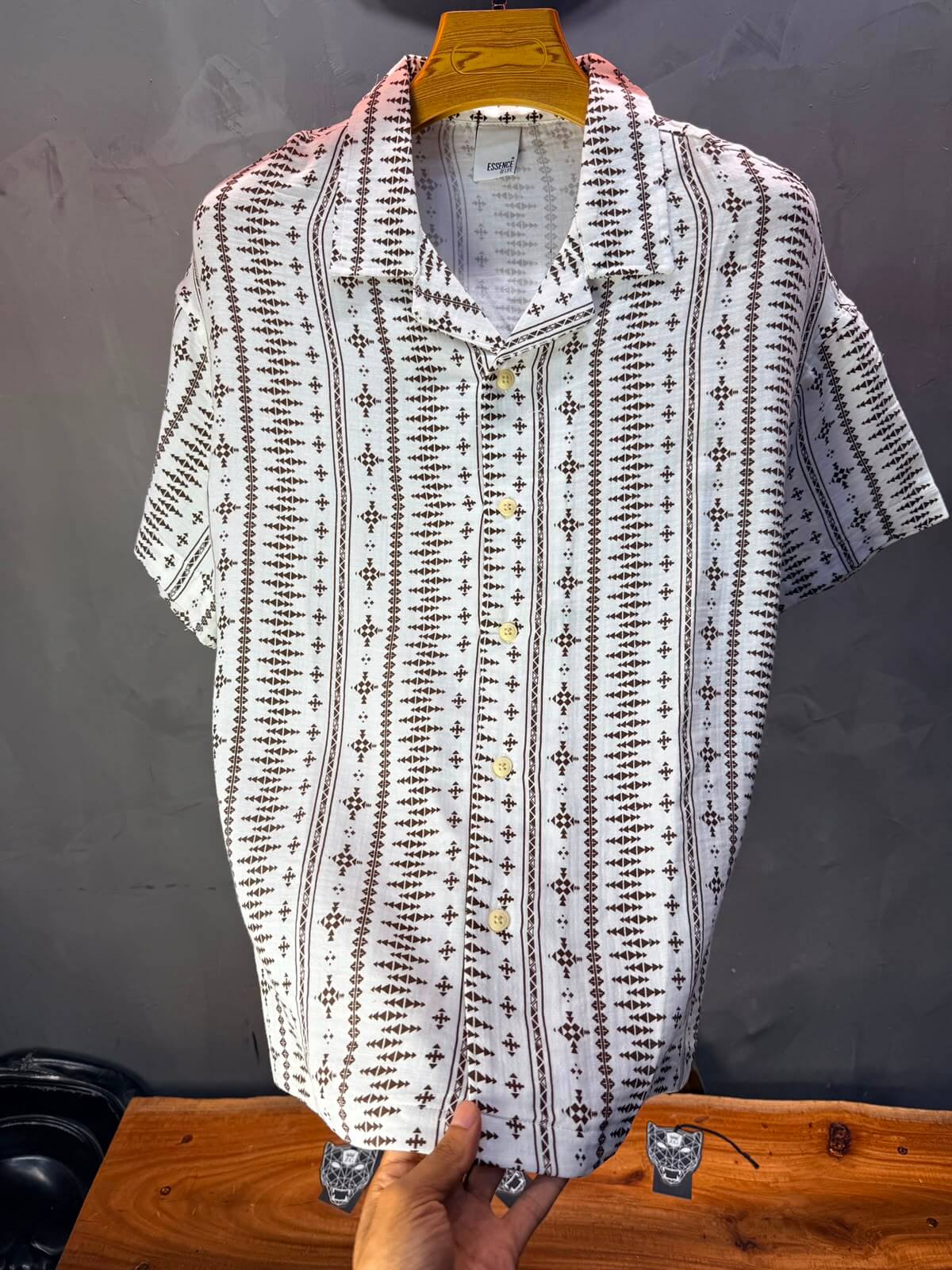 Chemise Amazigh Géométrique — Blanc Brown 174