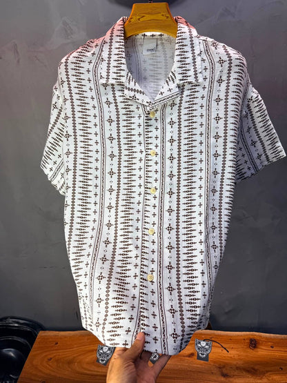 Chemise Amazigh Géométrique — Blanc Brown 174