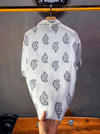 Chemise Paisley Calligraphie — Blanc Blue 175