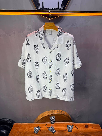 Chemise Paisley Calligraphie — Blanc Blue 175
