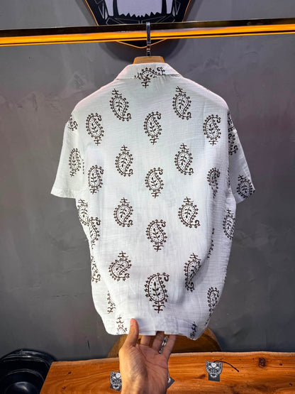 Chemise Paisley Calligraphie — Blanc Brown 175