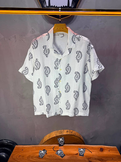 Chemise Paisley Calligraphie — Blanc Blue 175