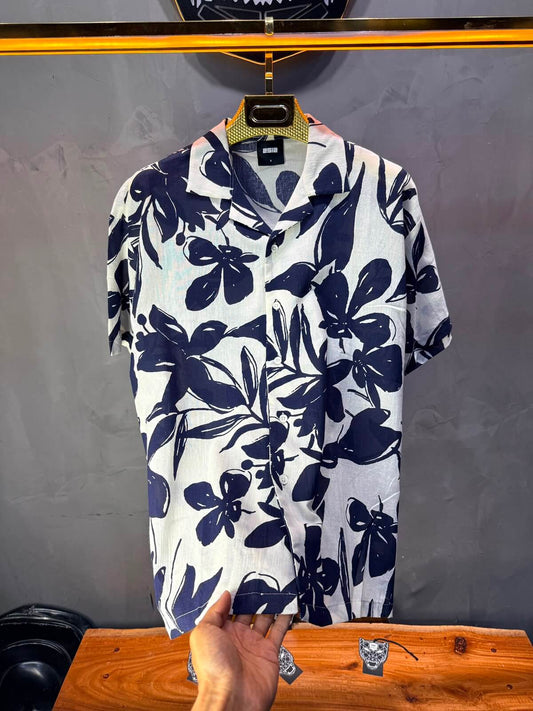 Chemise Floral Ink Brush — Blanc Blue 265