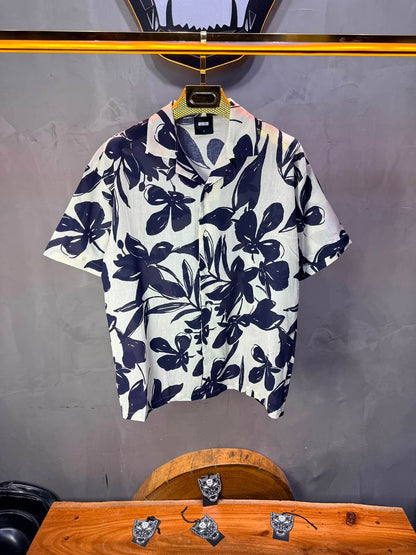 Chemise Floral Ink Brush — Blanc Blue 265